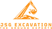 Orange JSG Excavation logo with stylized excavator and the words &ldquo;THE GROUND EXPERTS&rdquo;