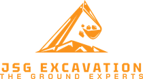 Orange JSG Excavation logo with stylized excavator and the words &ldquo;THE GROUND EXPERTS&rdquo;