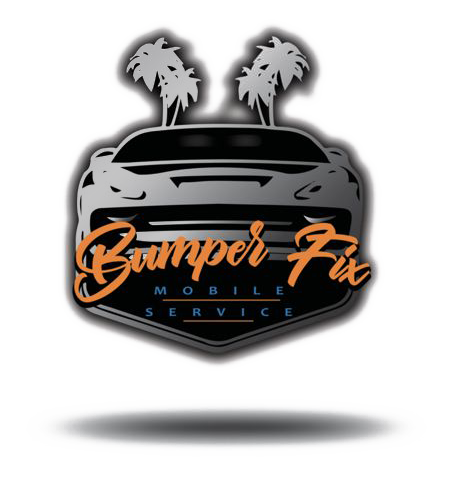 Bumper Fix Mobile Service logo with palm trees and black, orange, and gray car emblem
