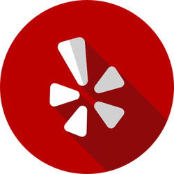 Red circle with white Yelp logo and long shadow