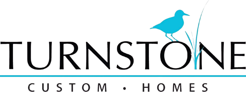 Logo for Turnstone Custom Homes. Features teal bird atop text with teal line below.