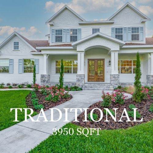White traditional home with a front porch and landscaping, 3950 sqft.
