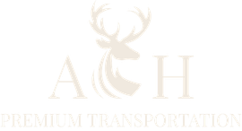 Silhouette of a deer head with large antlers in navy blue, accented with curved lines.