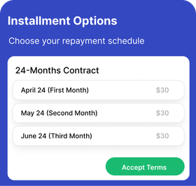 Installment options for a 24-month contract. Monthly payments are $30, with an