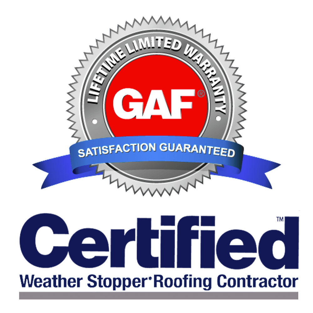 A logo for a certified weather stopper roofing contractor