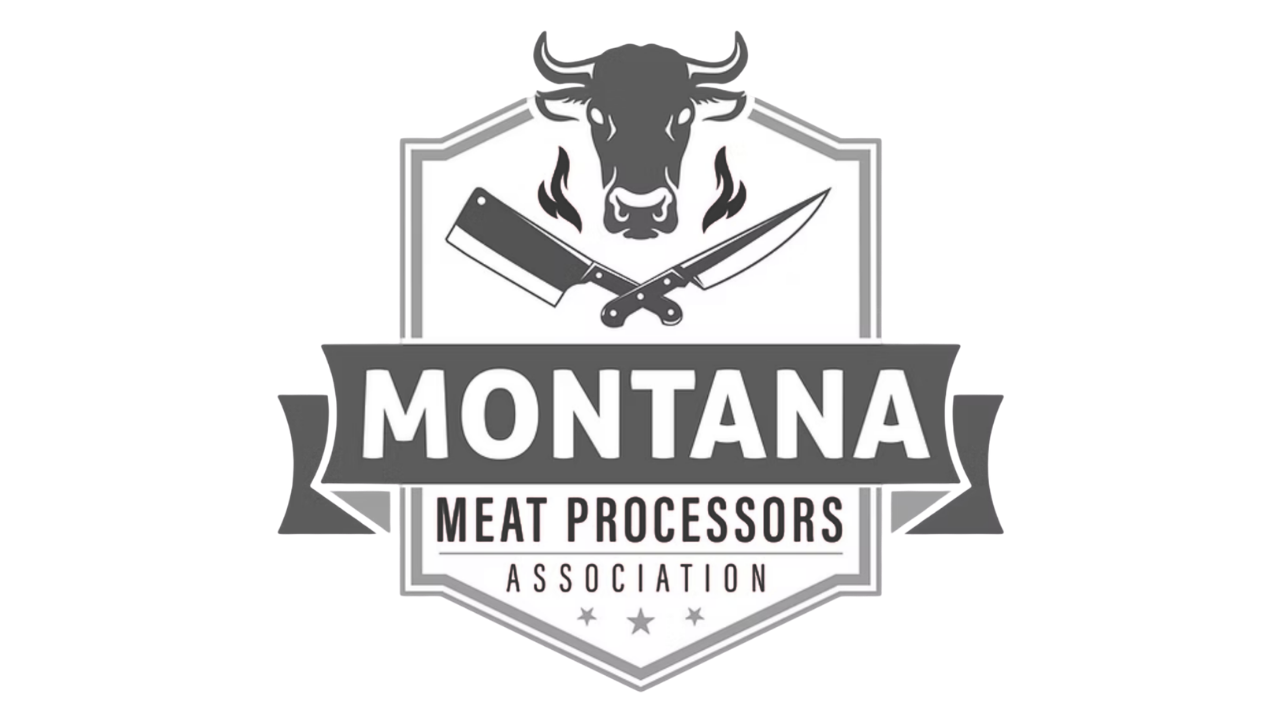 Montana Meat Processors Association logo with bull and butcher cleavers in black and gray