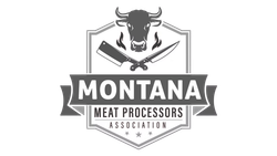 Montana Meat Processors Association logo with bull and butcher cleavers in black and gray