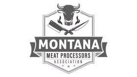 Montana Meat Processors Association logo with bull head and crossed cleavers in gray and black