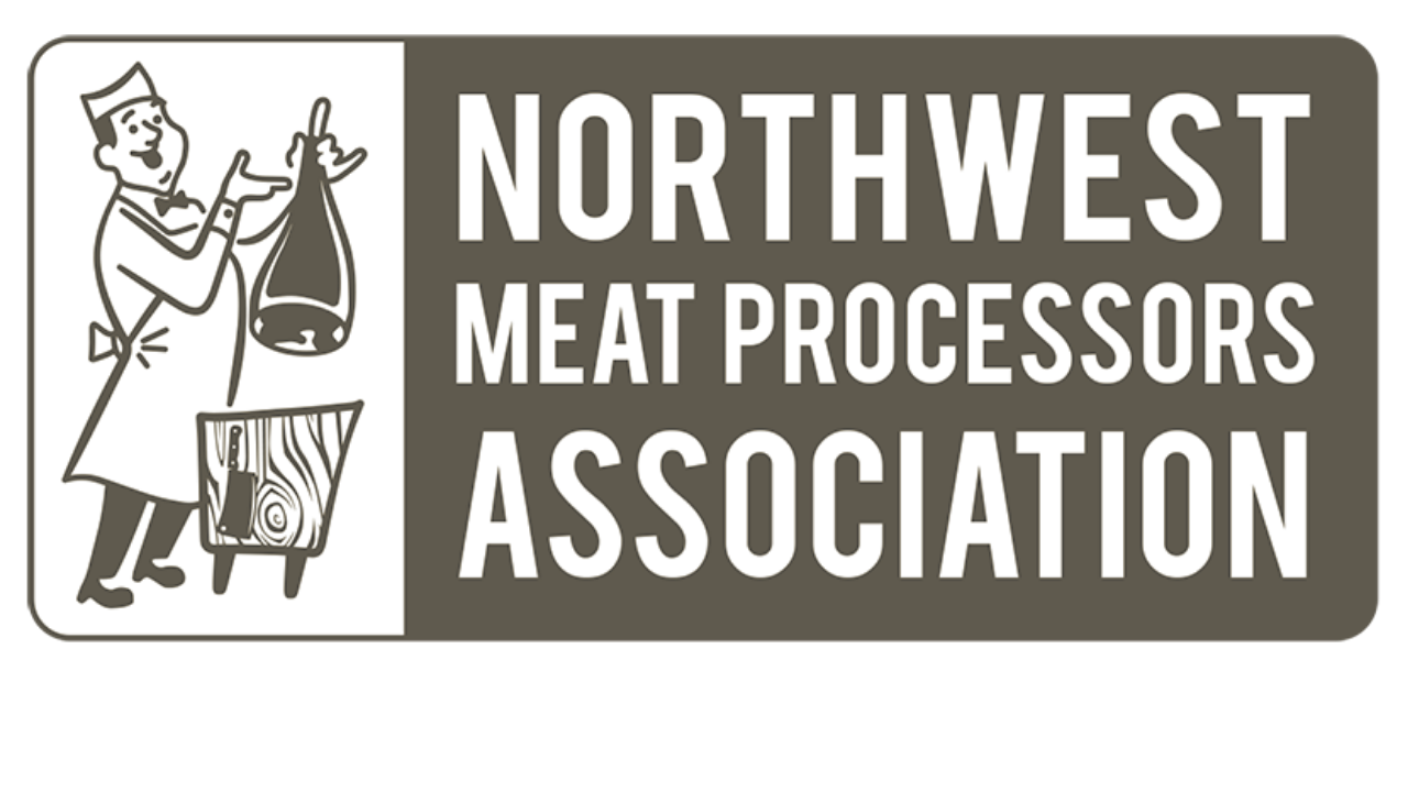 Northwest Meat Processors Association logo with a butcher and hanging meat illustration on a gray background