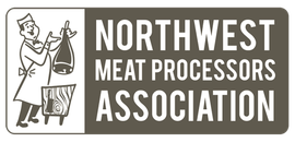 Northwest Meat Processors Association logo with butcher illustration and bold white text on dark background