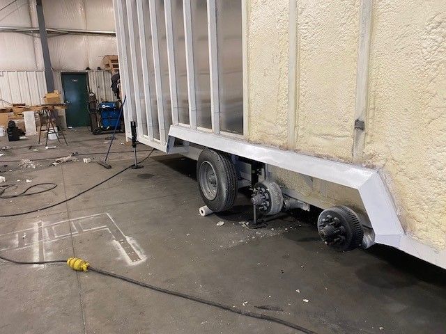 Sentinel trailer being built with metal framing and insulated for refrigerated trailer