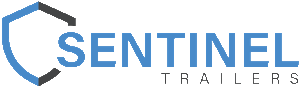 Sentinel Trailers logo with blue shield icon and gray text on white background