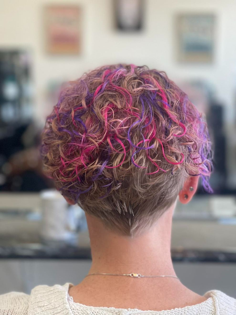 The back of a woman 's head with pink and purple hair — Southside Hair & Beauty Design In South Tamworth, NSW