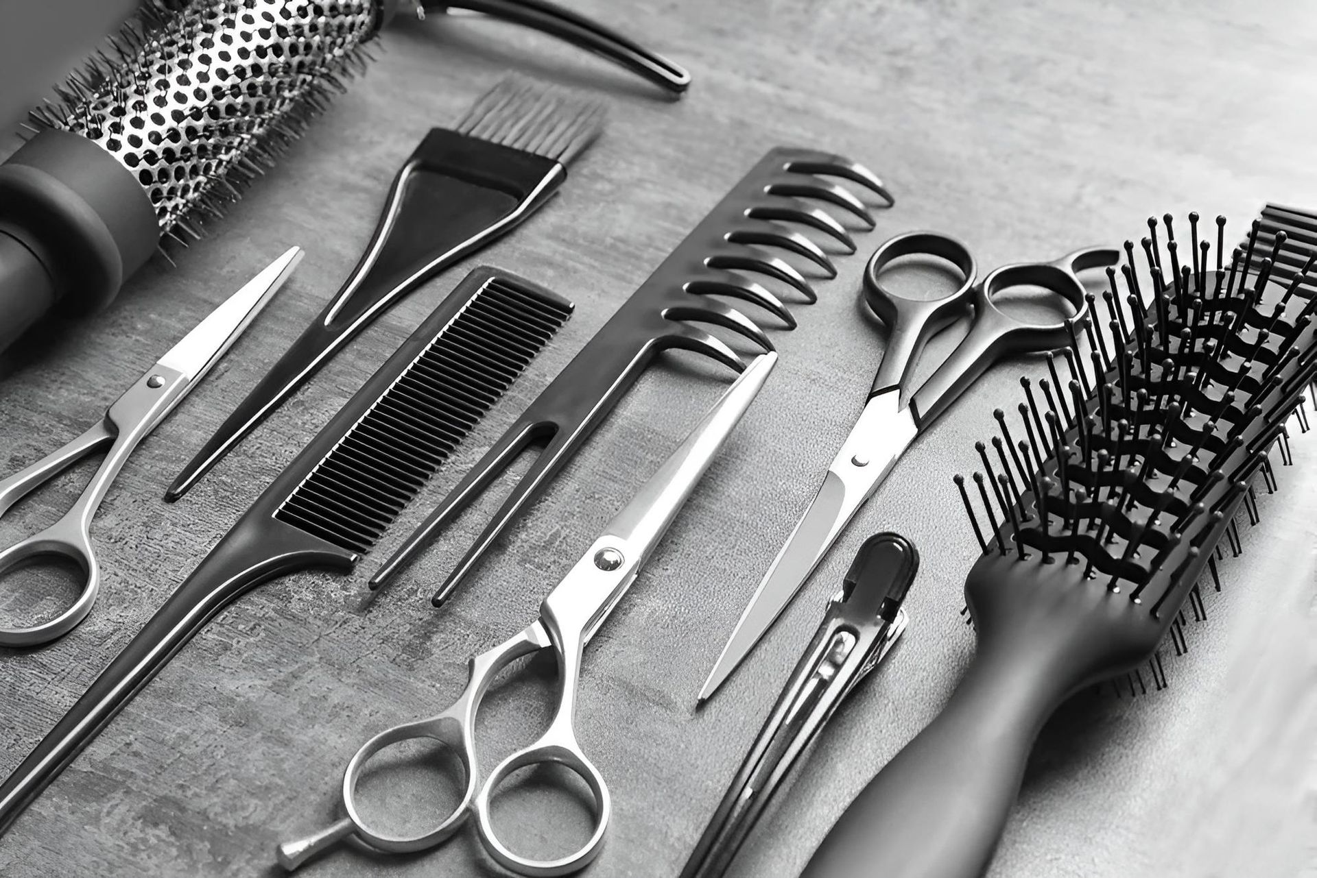 A Bunch of Hair Brushes , Scissors — Southside Hair & Beauty Design In South Tamworth, NSW