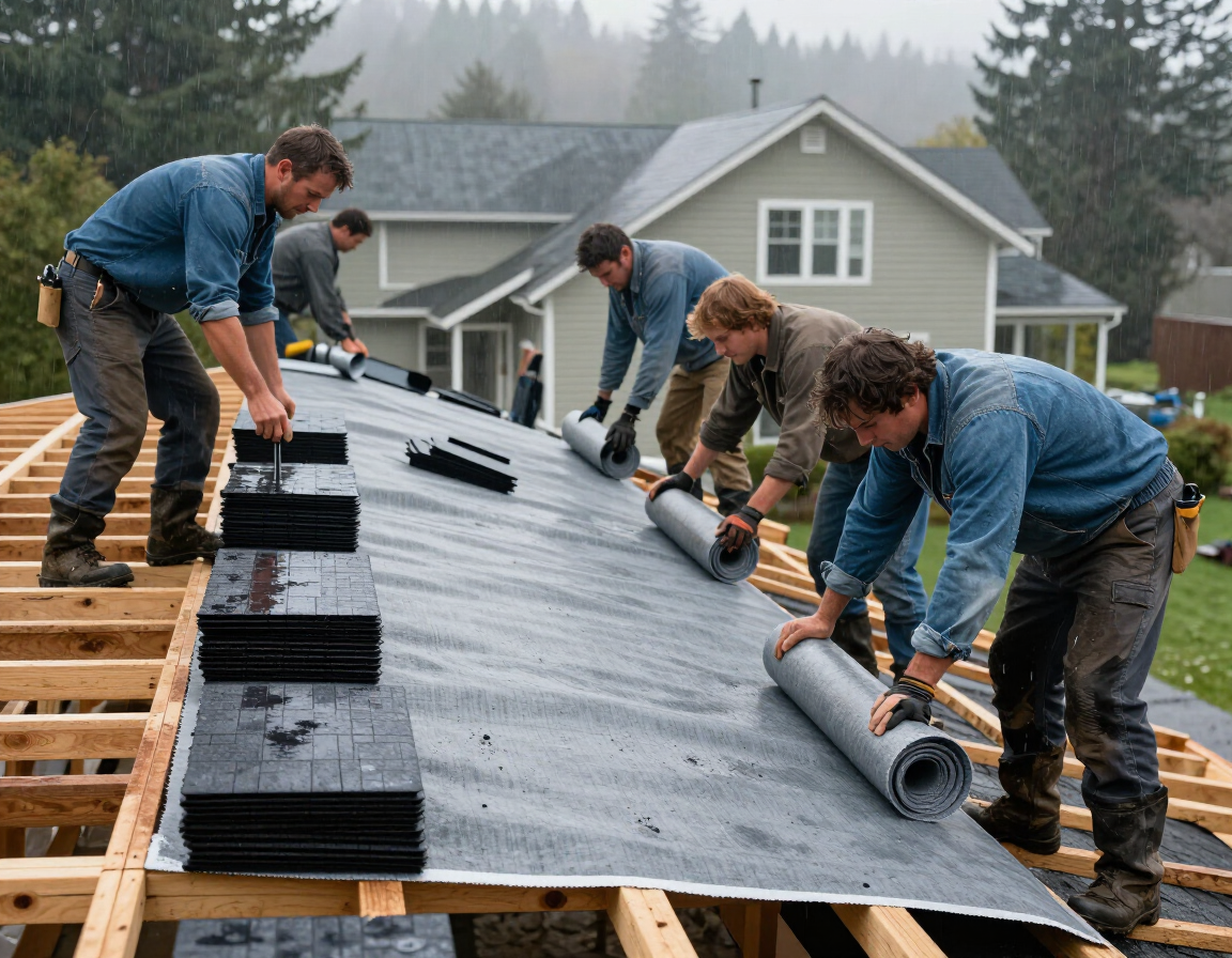 Bravo Roofing crew installing a new roof on a Salem Oregon home