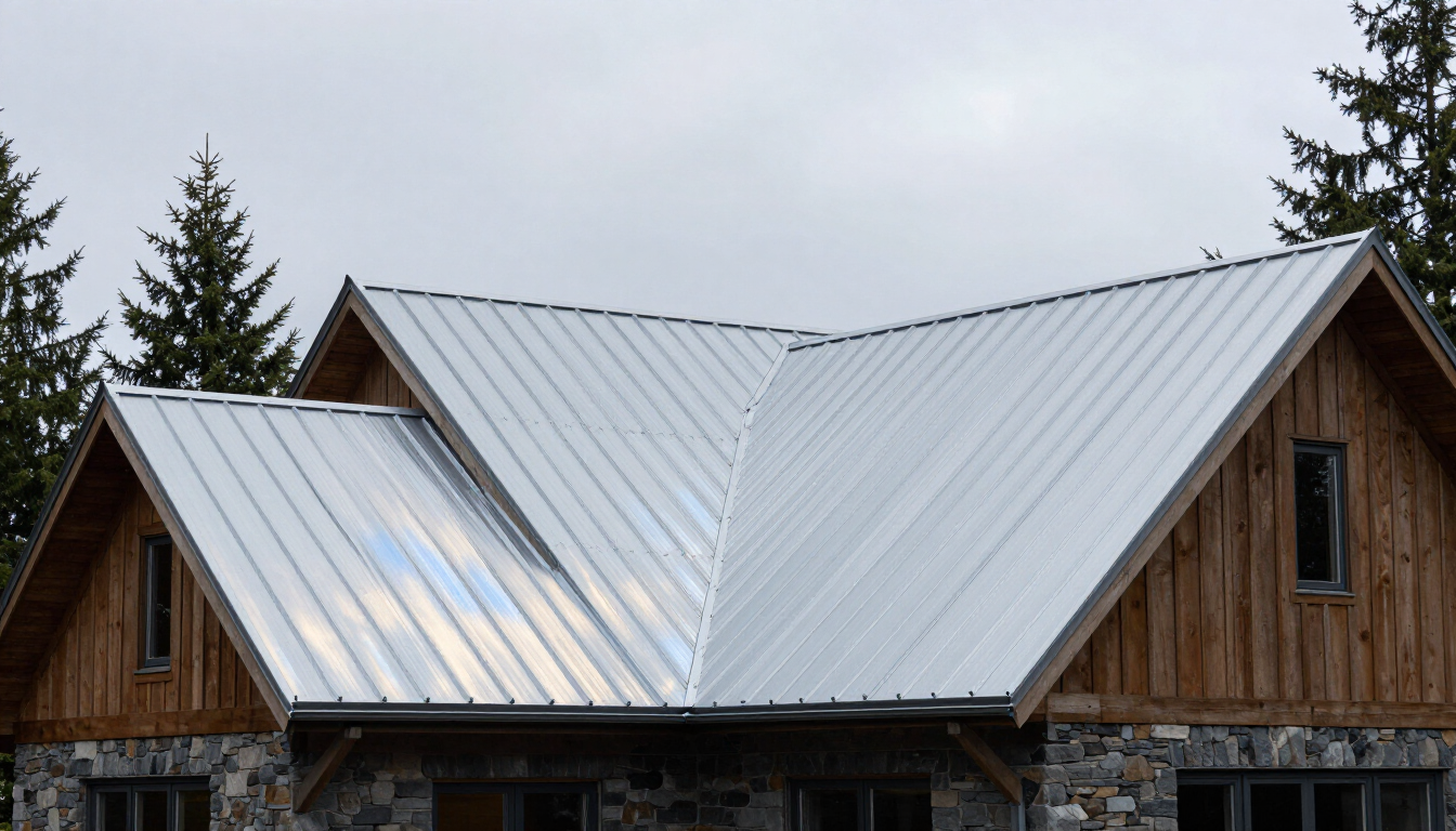 Standing seam metal roof on a PNW farmhouse home