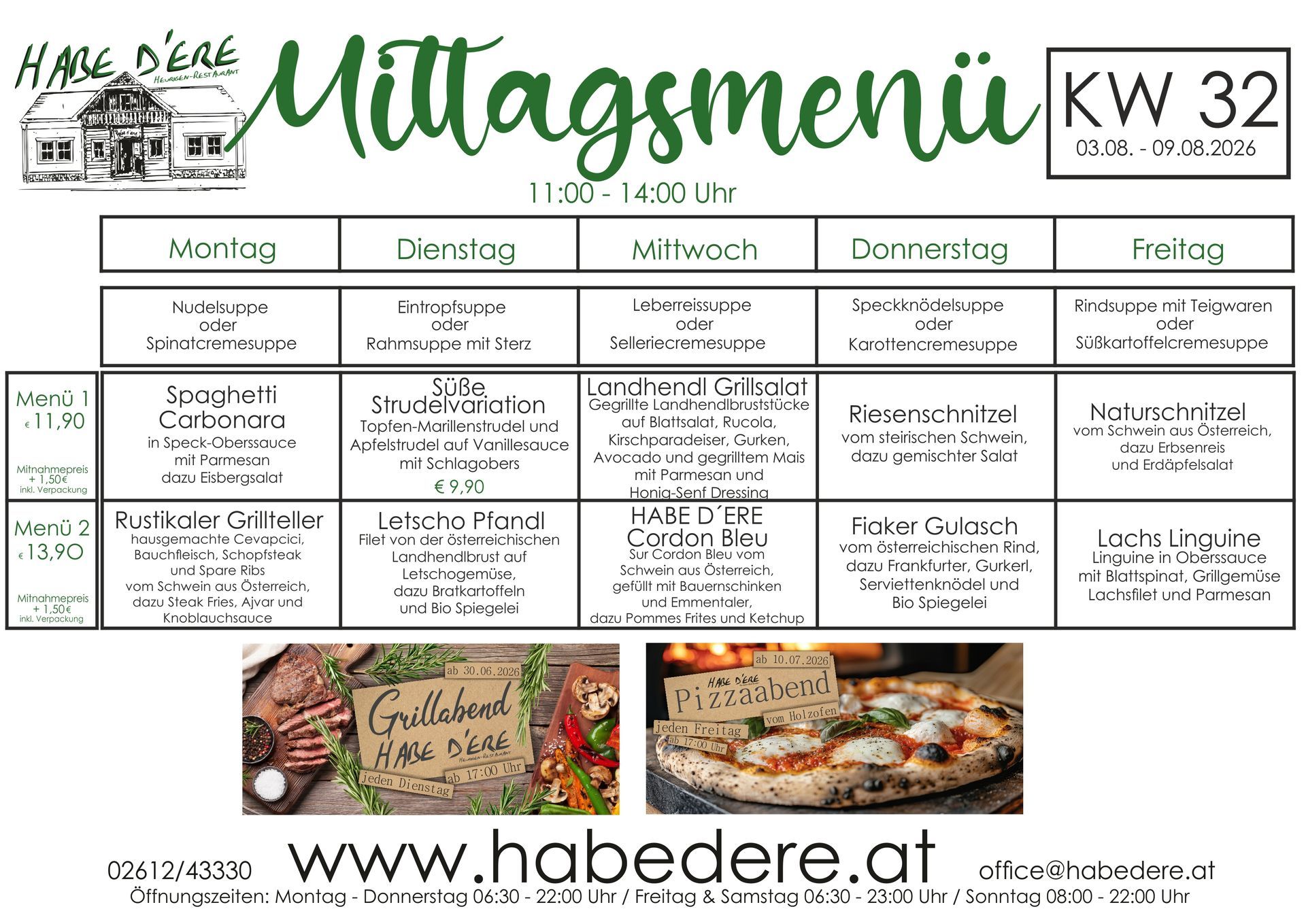 Habe D'ere Heurigenrestaurant - Menüplan