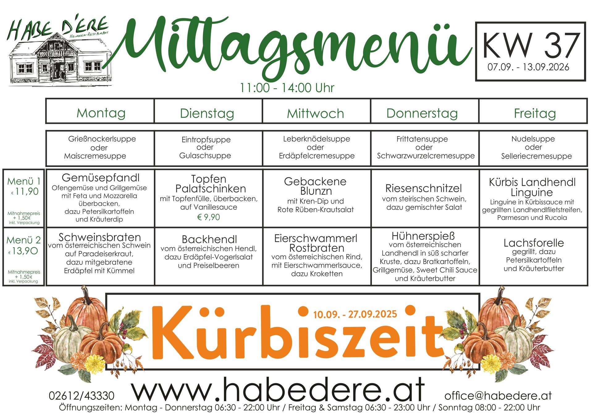 Habe D'ere Heurigenrestaurant - Menüplan