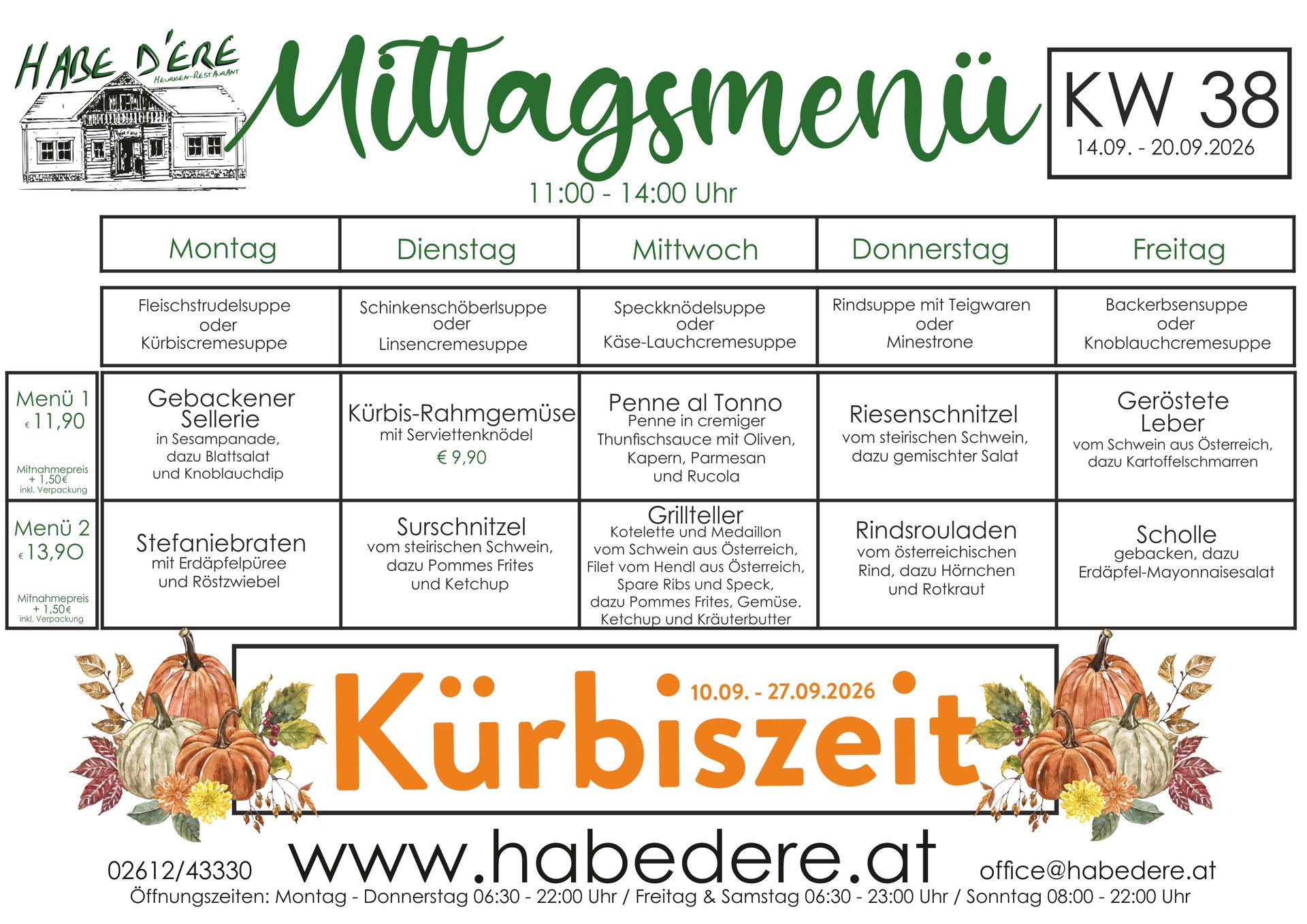 Habe D'ere Heurigenrestaurant - Menüplan