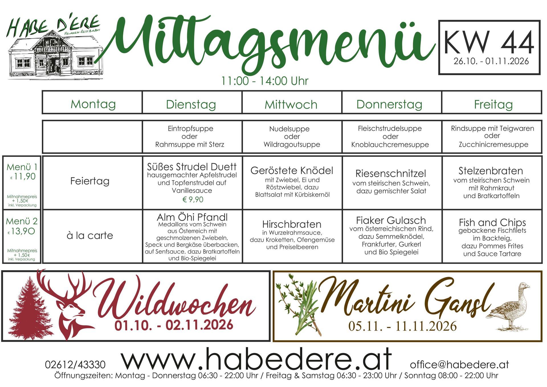 Habe D'ere Heurigenrestaurant - Menüplan