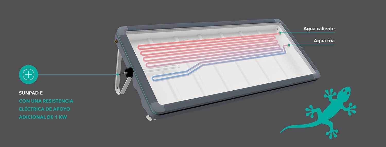 Un diagrama de un panel solar con una silueta de lagarto al lado.