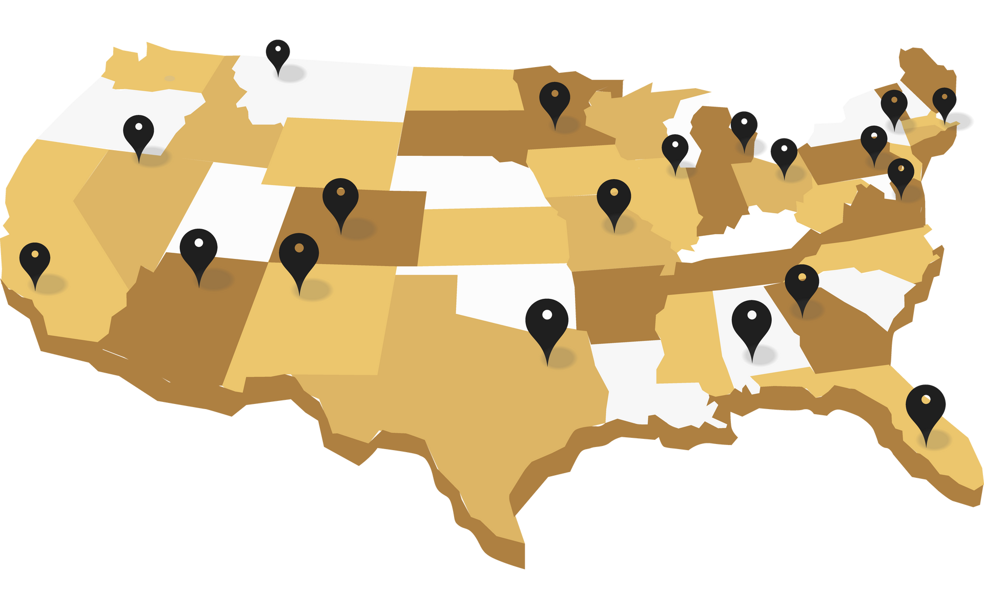 Locations across the United States