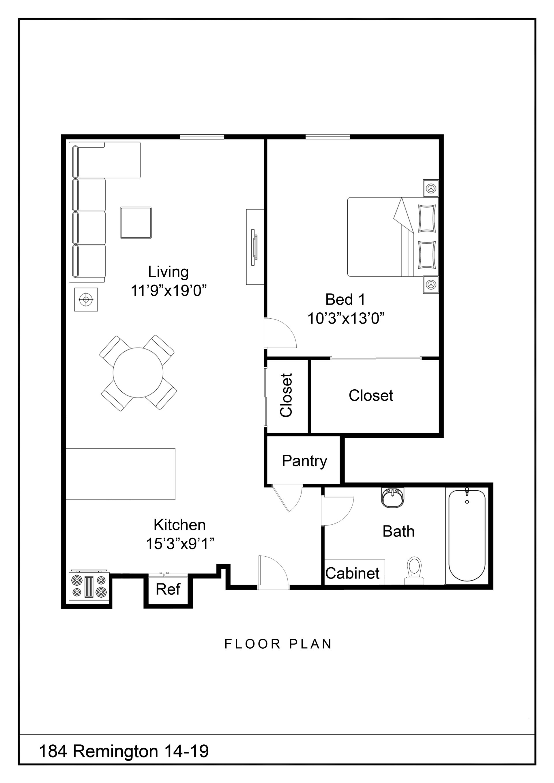 1 Bed, 1 Bath Floor Plan A