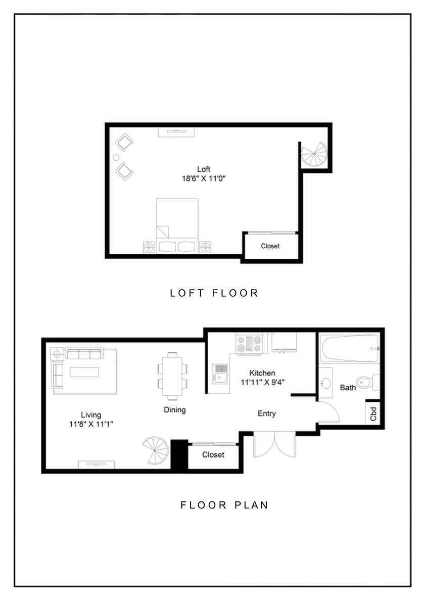 1 Bed, 1 Bath Floor Plan