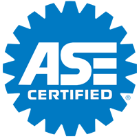 Blue ASE Certified emblem with white lettering, gear-shaped border.