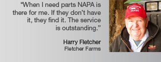 Man in red hat smiling; quote about NAPA parts service.