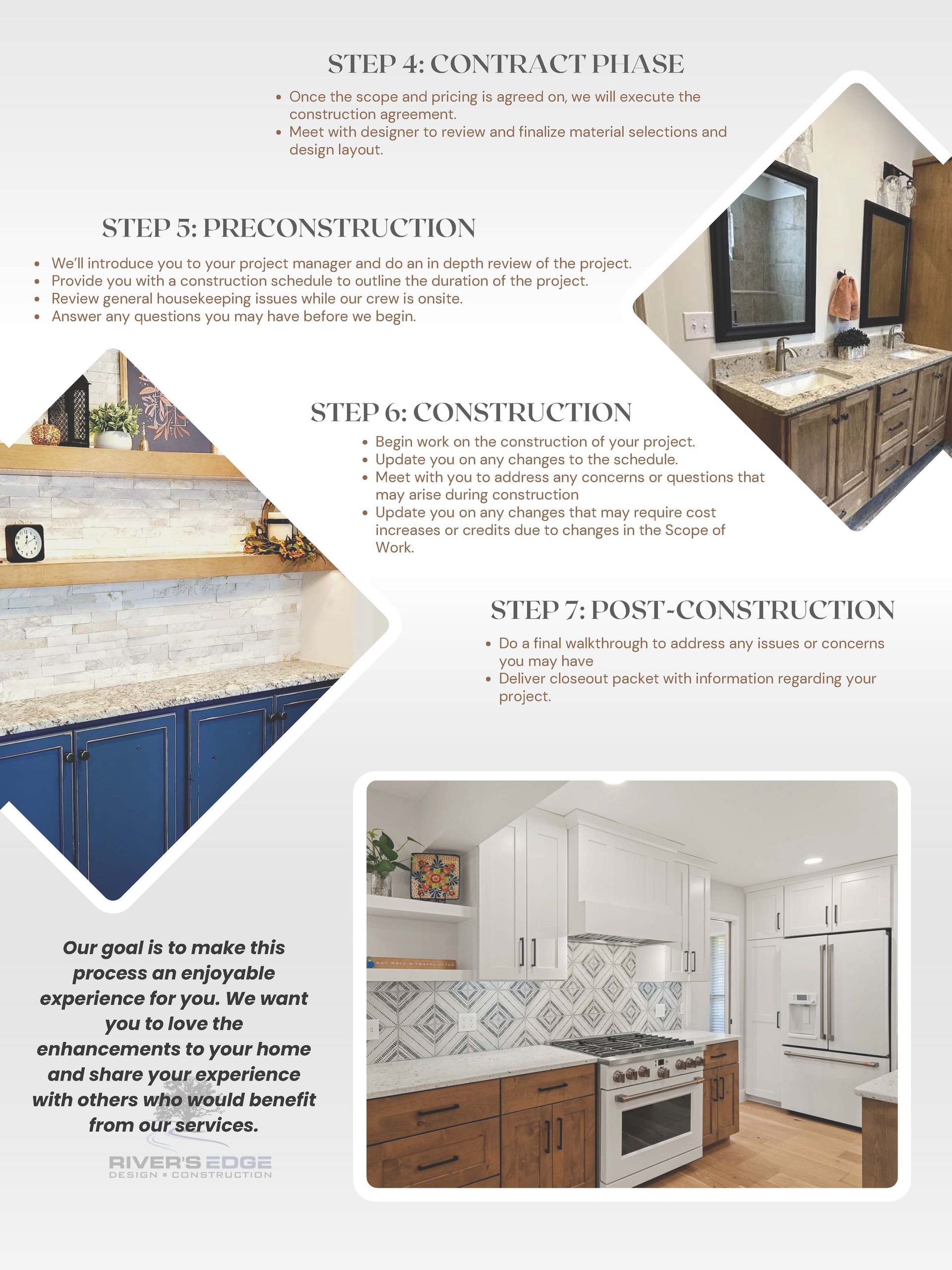 A brochure for a kitchen remodel with a picture of a kitchen and a picture of a bathroom.