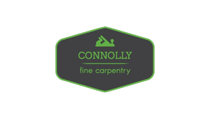 a logo for connolly fine carpentry with a plane on it .