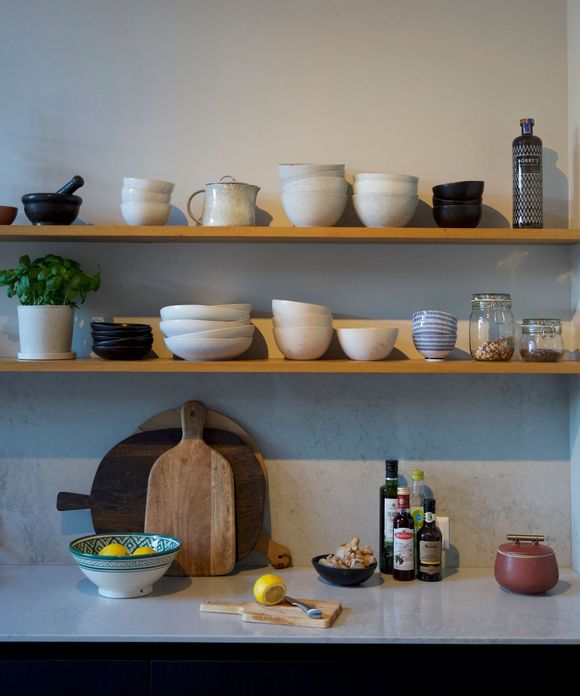 Houten planken, keuken, keramiek