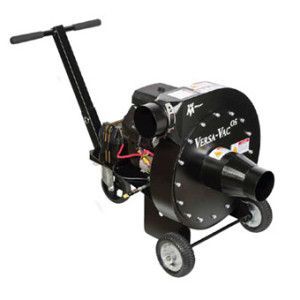 Black and silver Versa-Vac vacuum blower on wheels with a handle, for commercial use.