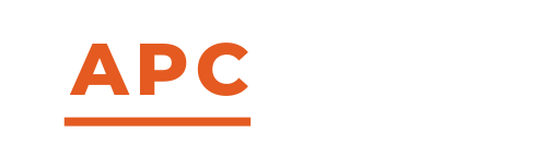 A white background with the word apc in orange letters.