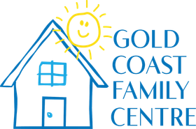A logo for gold coast family centre with a house and sun