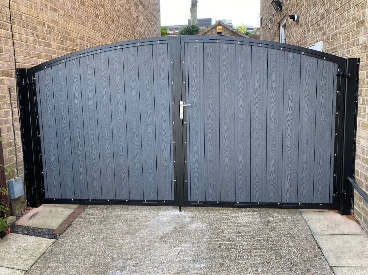 Composite Gates UK set of arched grey composite driveway gates