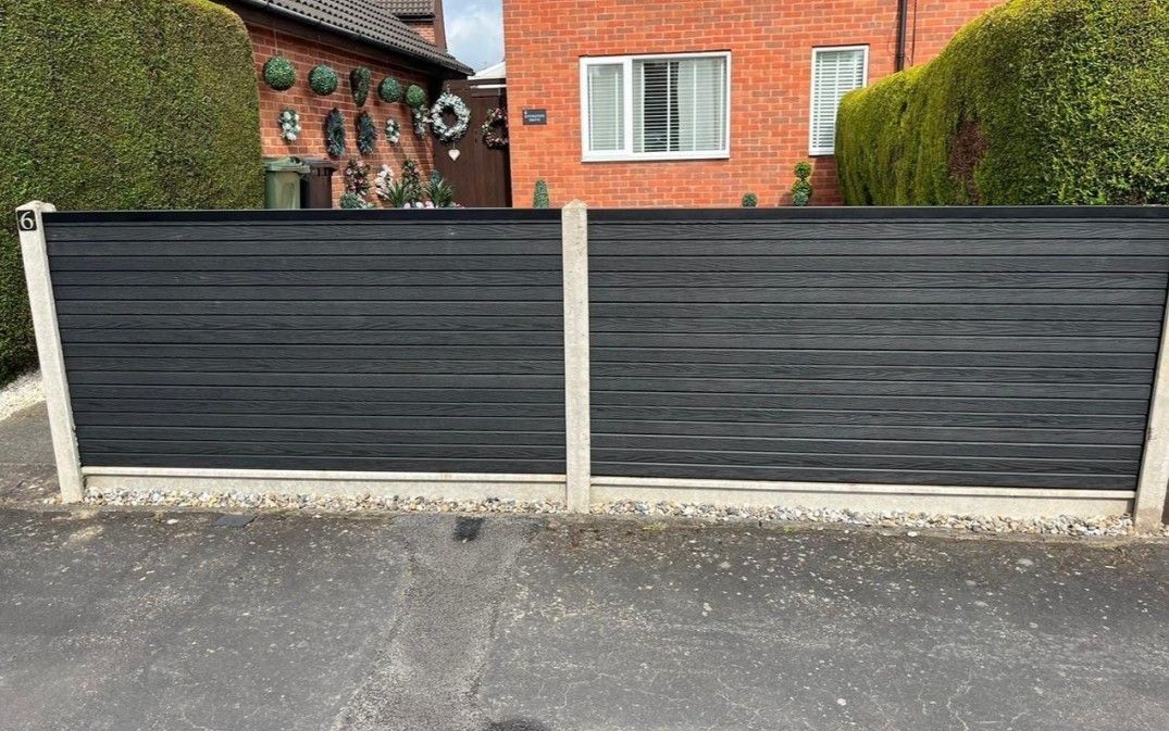 Composite Gates UK Anthracite Grey Composite Panels fitted directly into concrete posts in Stoke on Trent
