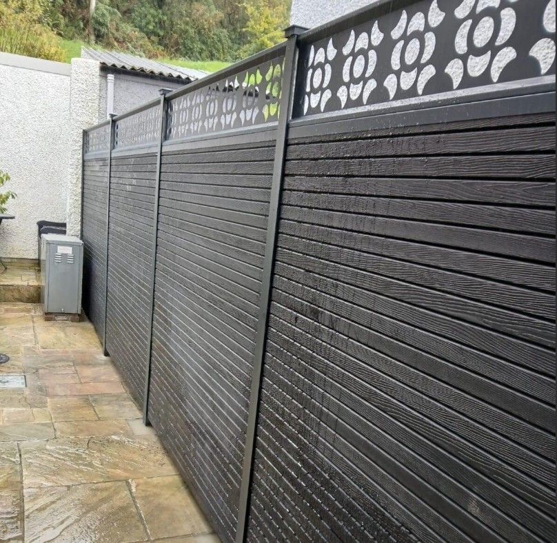 anthracite grey composite fencing with trellis