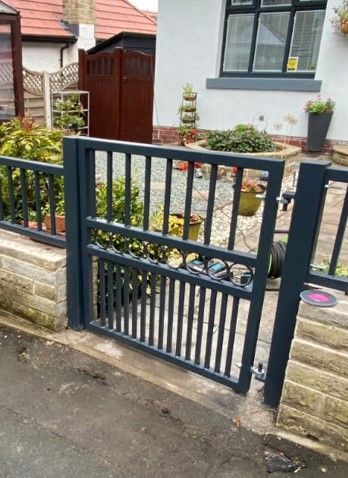 grey front garden metal gate Widnes