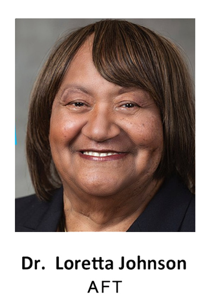 Headshot of Dr. Loretta Johnson, smiling, with the AFT logo below.