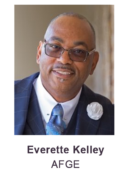 Portrait of Everette Kelley in a suit and tie, labeled AFGE below his name.