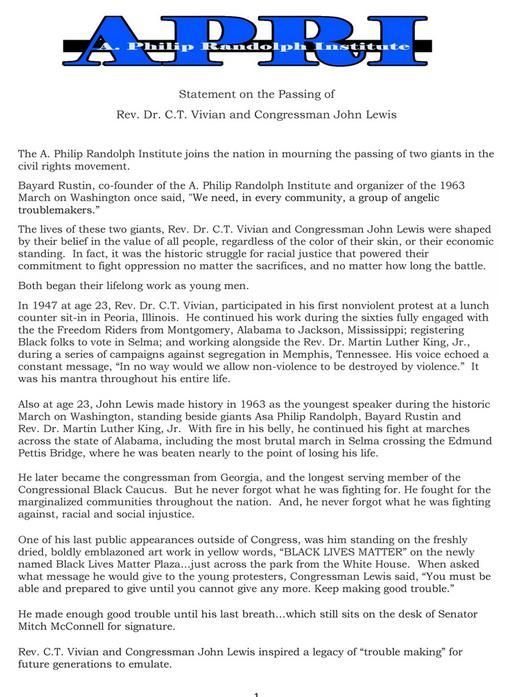 CT Vivian and John C. Lewis Memorium Letter