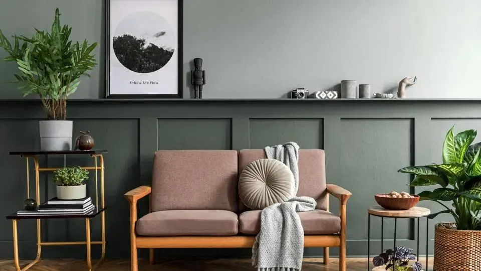 Modern living room with contemporary interior styling and neutral furniture.