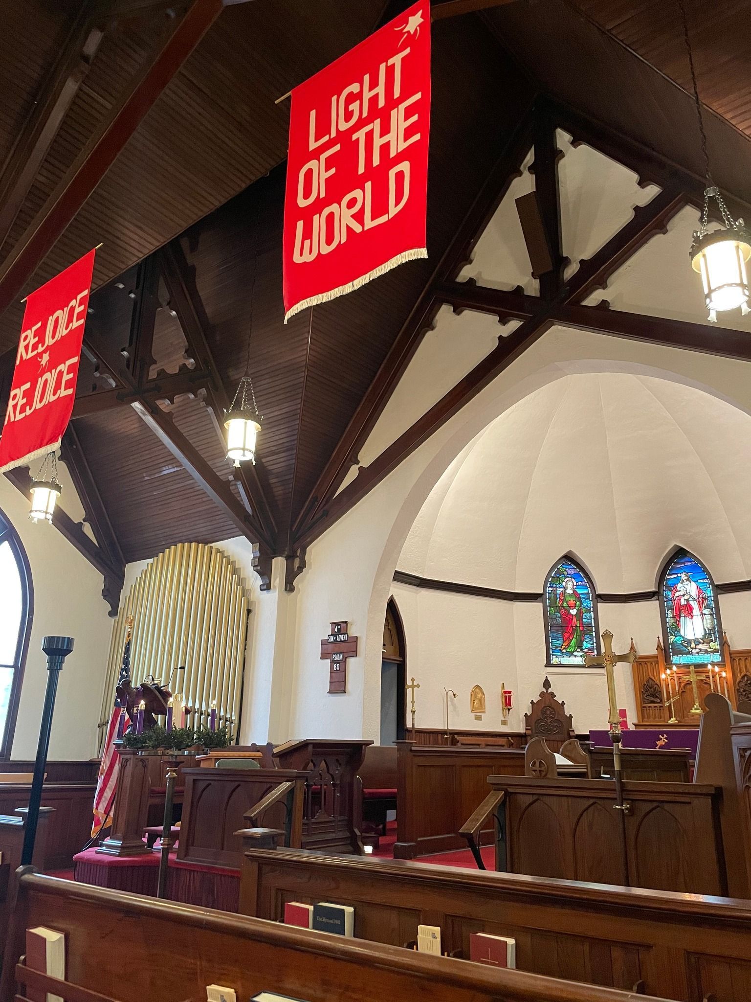 st. johns at christmas with banners