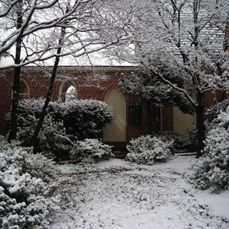 st. john's memorial garden in the snow