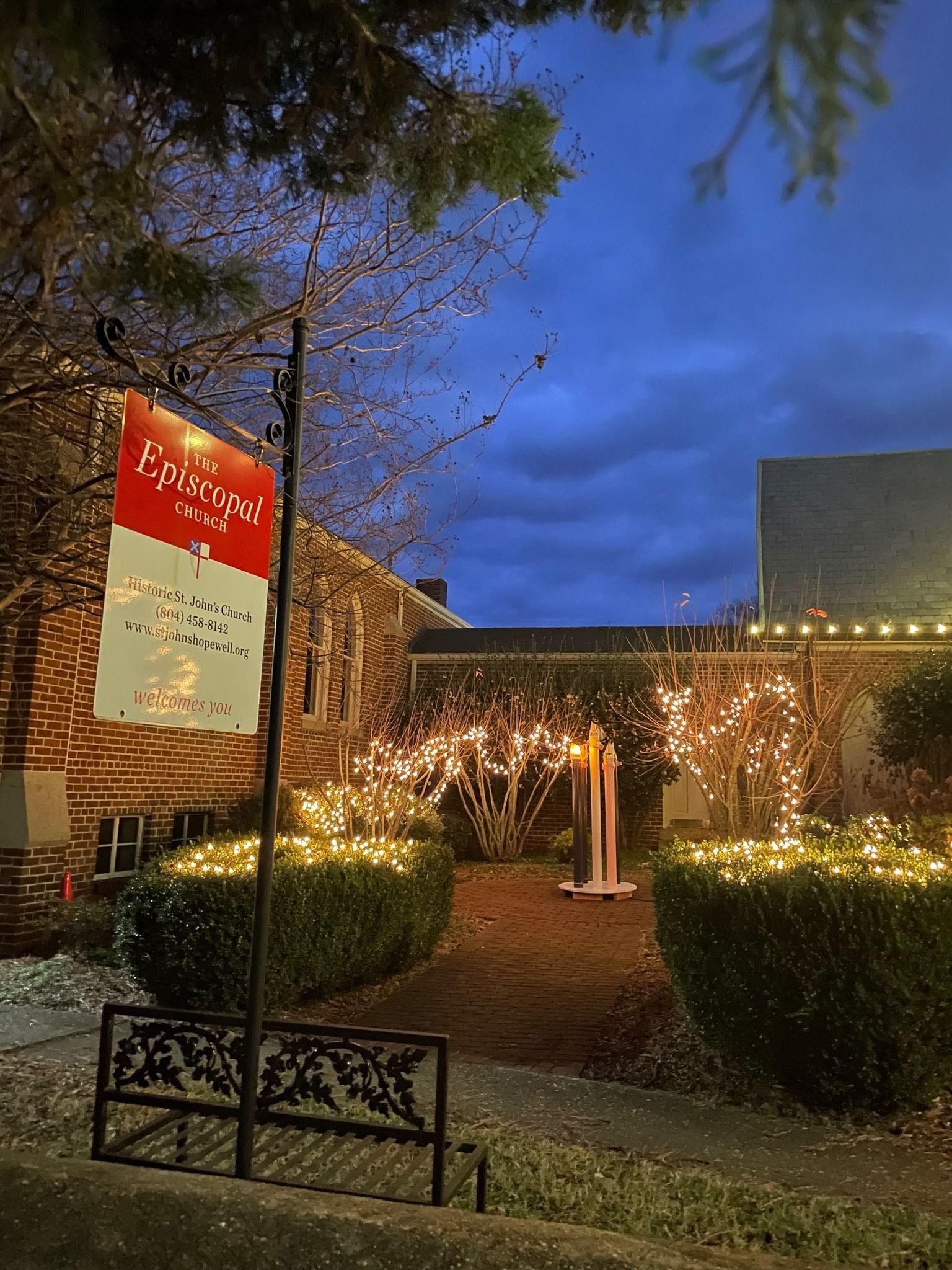 St. John's memorial garden and lights with advent candles