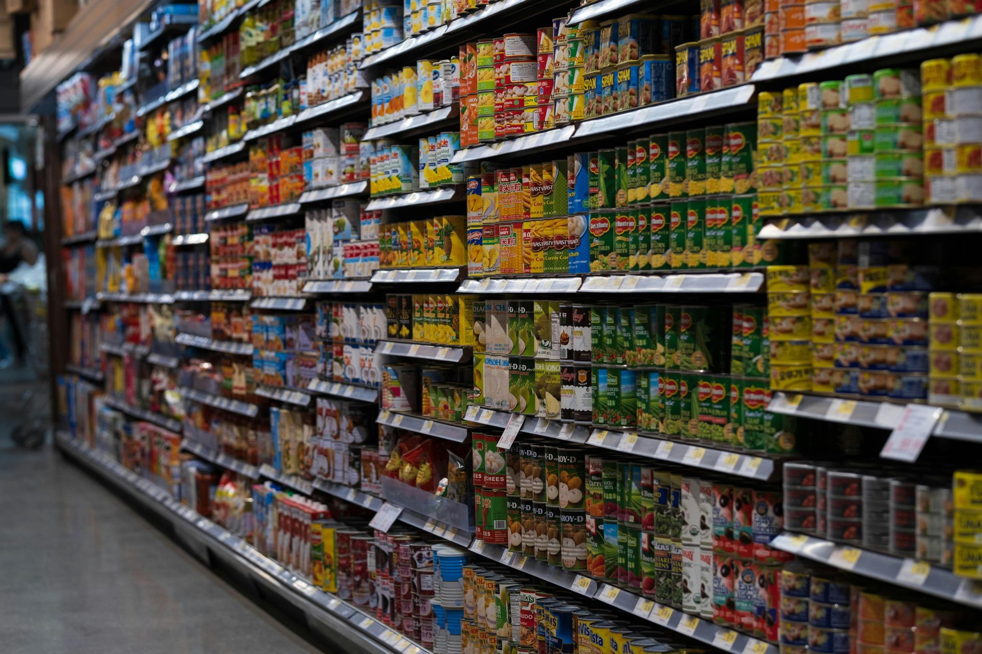 stocked shelves of canned goods