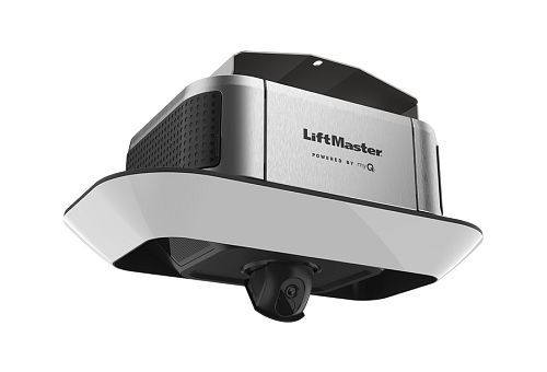 LiftMaster garage door opener with black and silver housing, shown against a white background