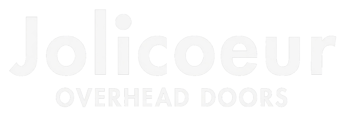 Faint white “Jolicœur Overhead Doors” logo on a light background